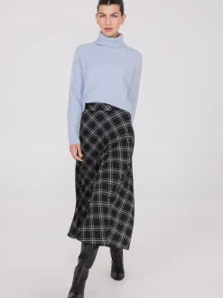 Suzy Shier Skirts>Plaid Print Pleated Midi Skirt