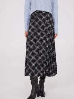Suzy Shier Skirts>Plaid Print Pleated Midi Skirt