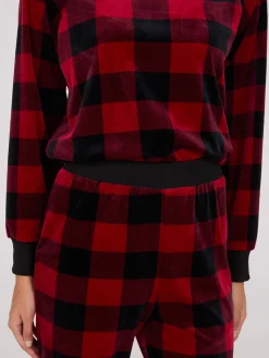 Suzy Shier Lounge & Pjs>Plaid Print Velour Pajama Set