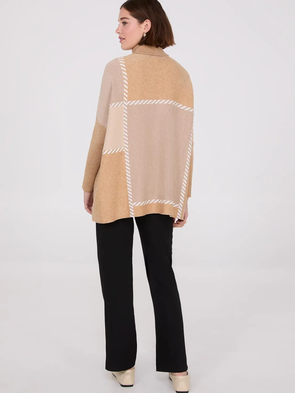 Suzy Shier Long Sleeve|Sweaters & Cardigans>Plaid Turtleneck Poncho