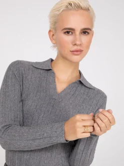 Suzy Shier Long Sleeve|Sweaters & Cardigans>Pleated Johnny Collar Sweater
