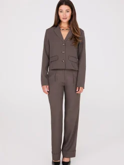Suzy Shier Suiting|Bottoms>Pleated Wide-Leg Pants With Cuff