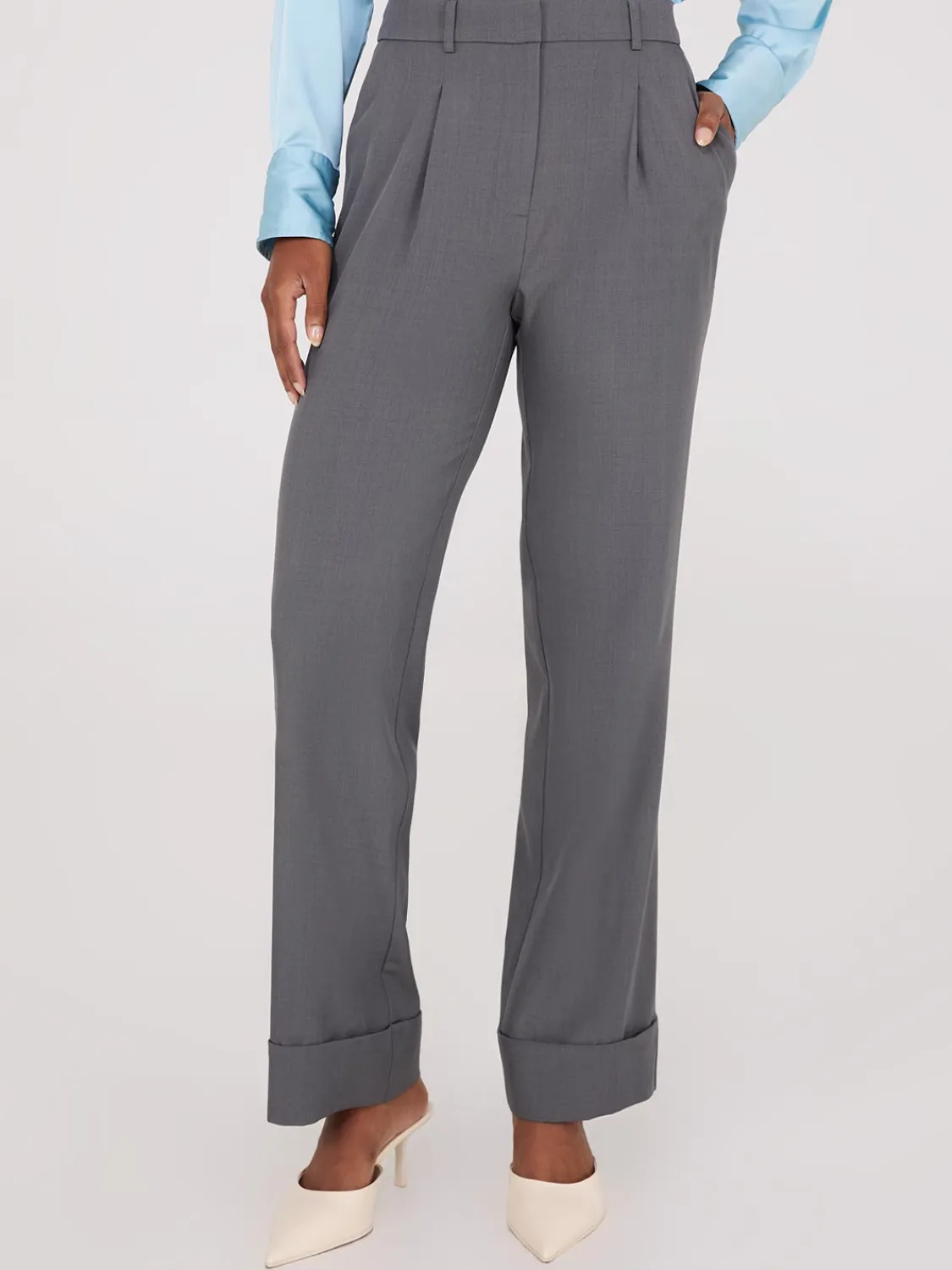 Suzy Shier Suiting|Bottoms>Pleated Wide-Leg Pants With Cuff