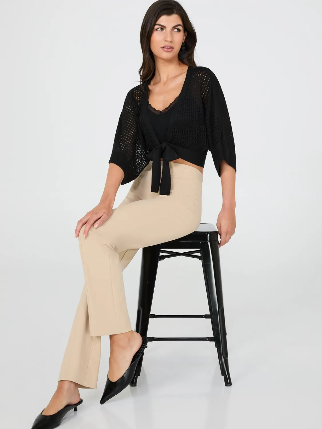 Suzy Shier Short Sleeve|Sweaters & Cardigans>Pointelle Shrug With Front Tie