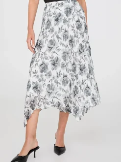 Suzy Shier Skirts>Printed Asymmetrical Hem Chiffon Skirt