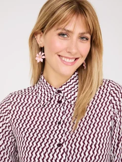Suzy Shier Tops|Long Sleeve>Printed Chiffon Button-Front Blouse