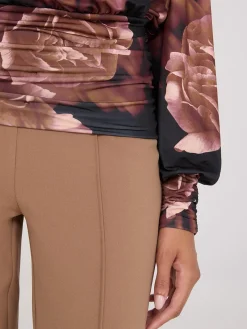 Suzy Shier Tops|Long Sleeve>Printed Crossover Top With Ruched Details