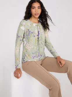Suzy Shier Tops|Long Sleeve>Printed Long Sleeve Top With Metal Detail