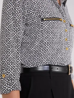 Suzy Shier Tops|Long Sleeve>Printed Roll-Up Sleeve Blouse