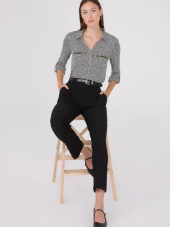 Suzy Shier Tops|Long Sleeve>Printed Roll-Up Sleeve Blouse