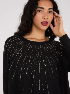 Suzy Shier Long Sleeve|Fashion Tops>Rhinestone Handkerchief Hem Tunic Top