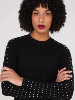 Suzy Shier Long Sleeve|Fashion Tops>Rhinestone Stud Crew Neck Sweater