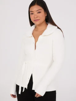 Suzy Shier Long Sleeve|Sweaters & Cardigans>Ribbed Cardigan With Removable Faux Fur Collar