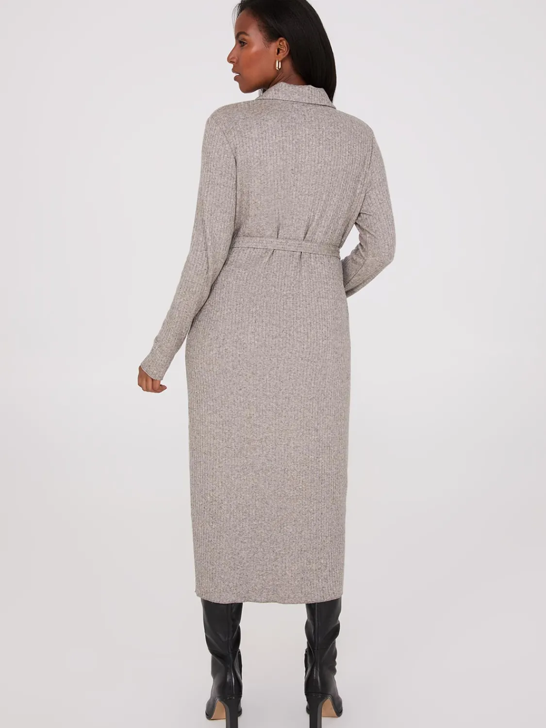 Suzy Shier Casual Dresses|Midi & Maxi>Ribbed Melange Button-Front Midi Dress