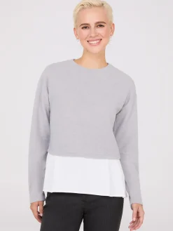 Suzy Shier Long Sleeve>Ribbed Melange 2-Fer Top