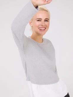 Suzy Shier Long Sleeve>Ribbed Melange 2-Fer Top