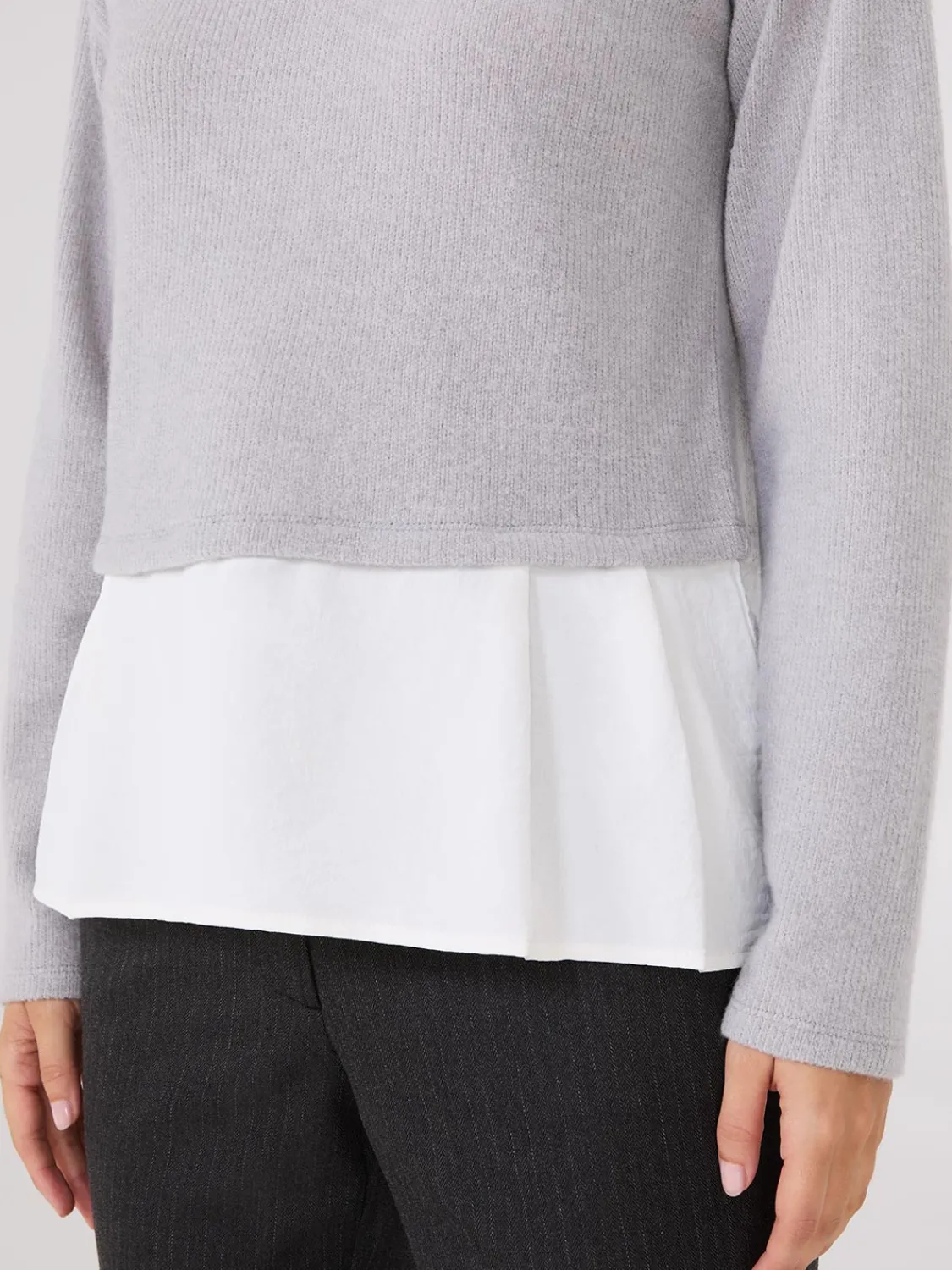 Suzy Shier Long Sleeve>Ribbed Melange 2-Fer Top