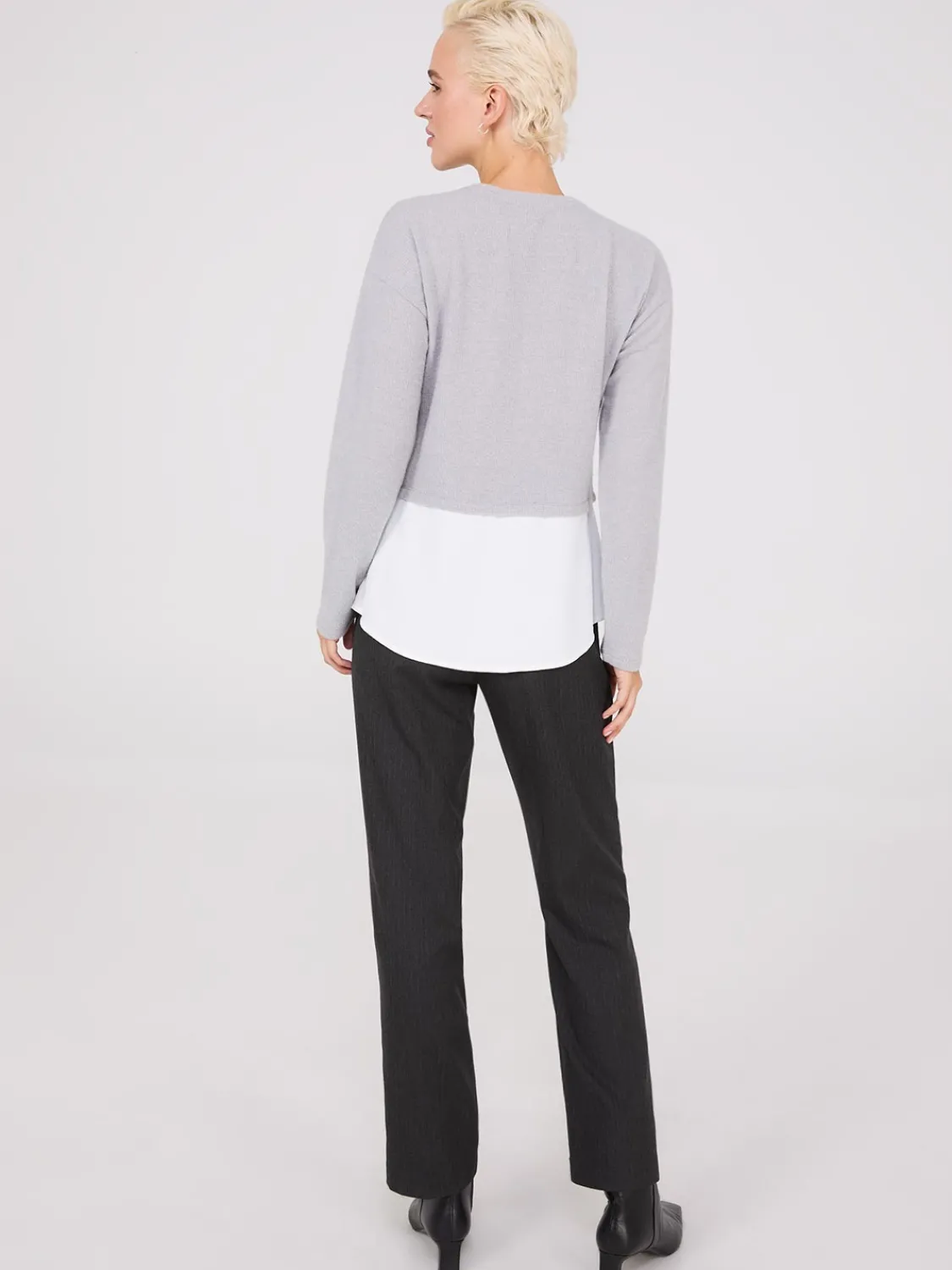 Suzy Shier Long Sleeve>Ribbed Melange 2-Fer Top