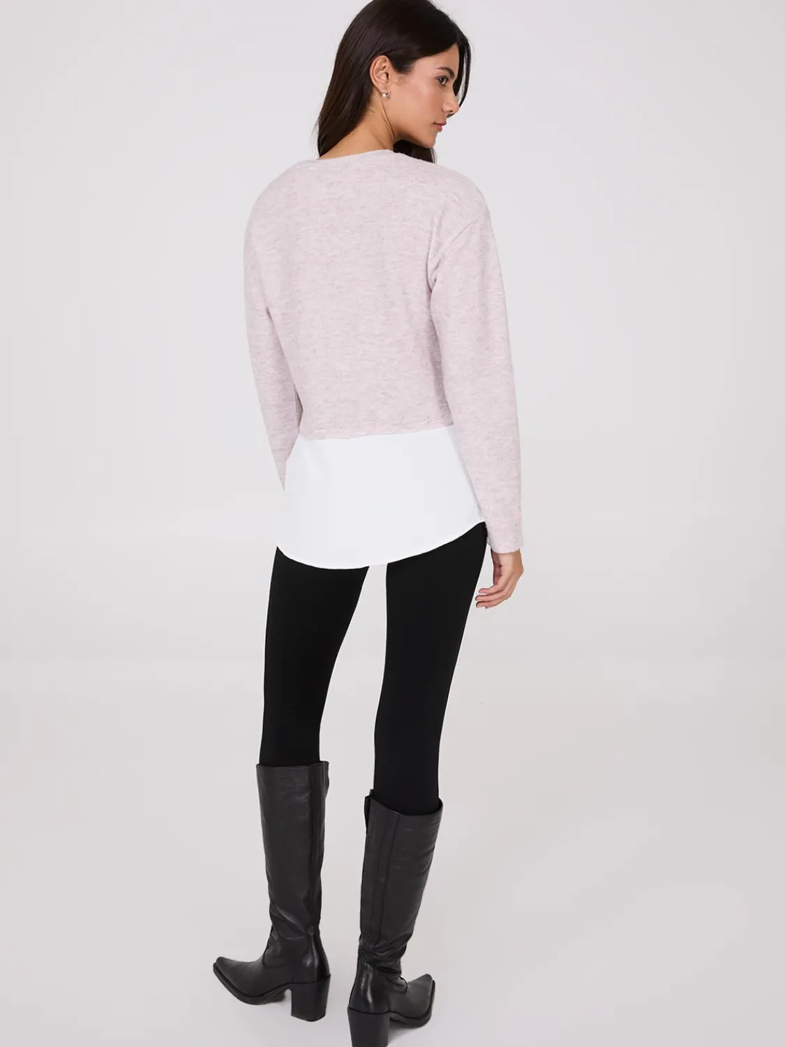 Suzy Shier Long Sleeve>Ribbed Melange 2-Fer Top