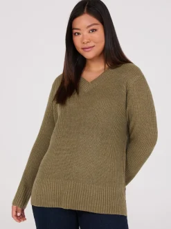 Suzy Shier Long Sleeve|Sweaters & Cardigans>Ribbed V-Neck Sweater With Side Slits