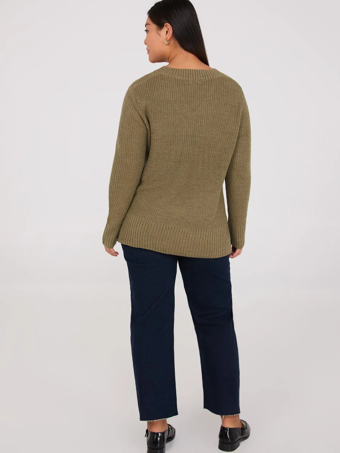Suzy Shier Long Sleeve|Sweaters & Cardigans>Ribbed V-Neck Sweater With Side Slits