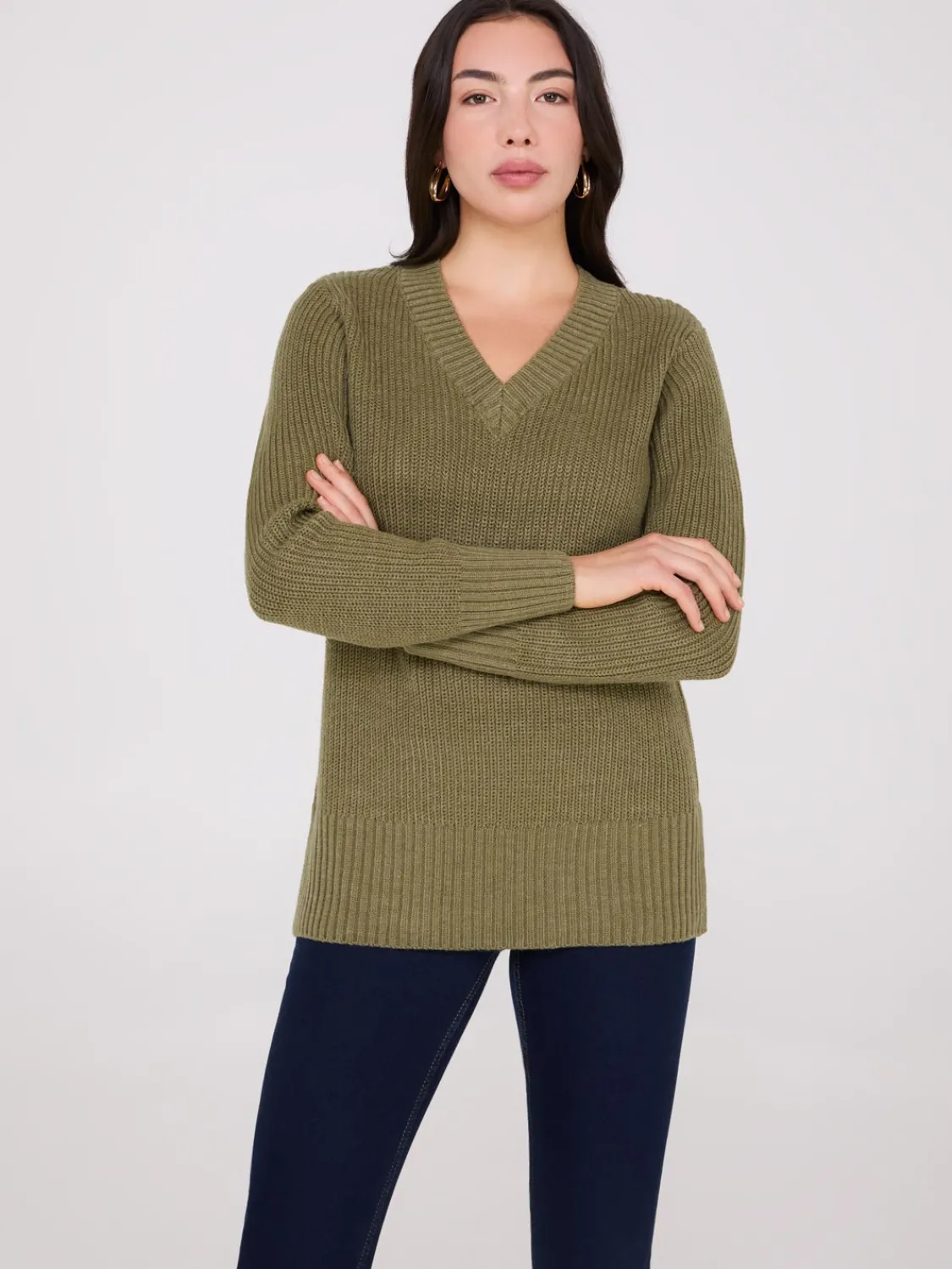 Suzy Shier Long Sleeve|Sweaters & Cardigans>Ribbed V-Neck Sweater With Side Slits