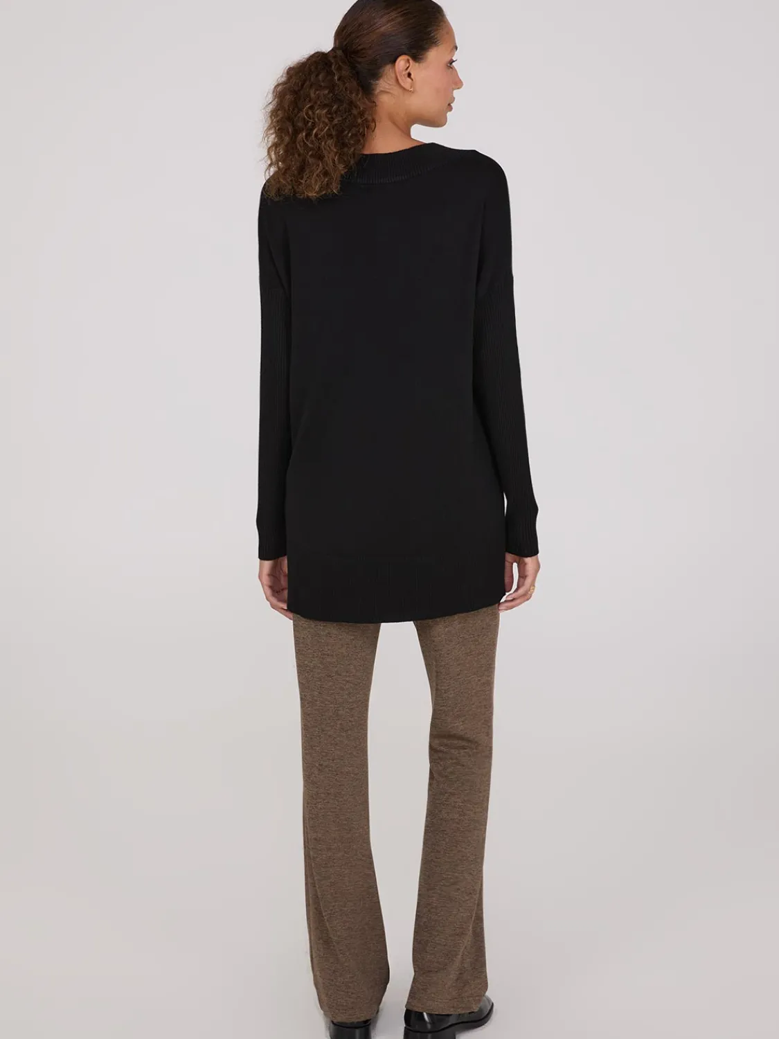 Suzy Shier Long Sleeve|Sweaters & Cardigans>Ribbed V-Neck Tunic Top