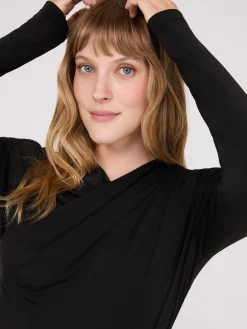 Suzy Shier Tops|Long Sleeve>Ruched Drape Neck Top