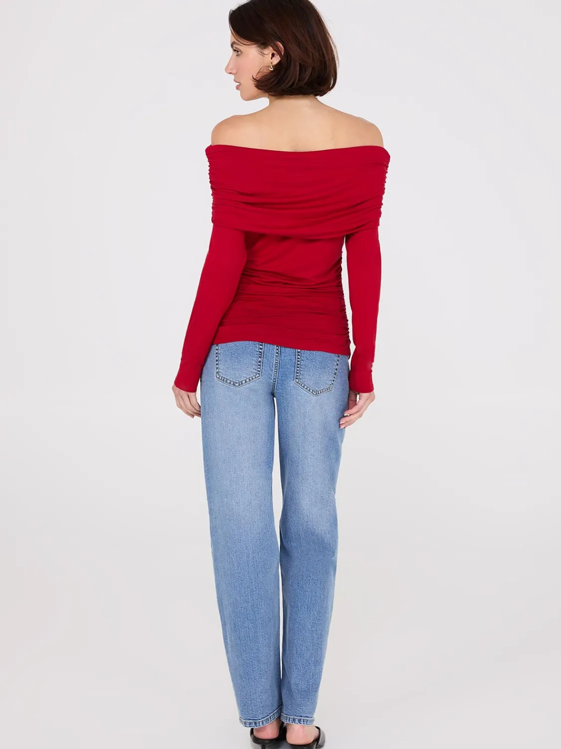 Suzy Shier Tops|Long Sleeve>Ruched Off-The-Shoulder Top