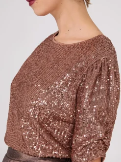 Suzy Shier Short Sleeve|Fashion Tops>Ruched Short Sleeve Sequin Top
