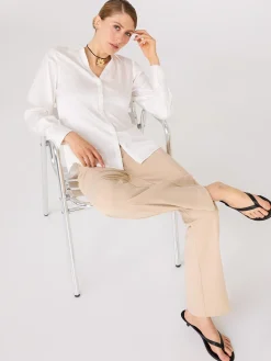Suzy Shier Tops|Long Sleeve>Satin Button-Front Blouse