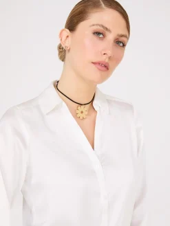 Suzy Shier Tops|Long Sleeve>Satin Button-Front Blouse