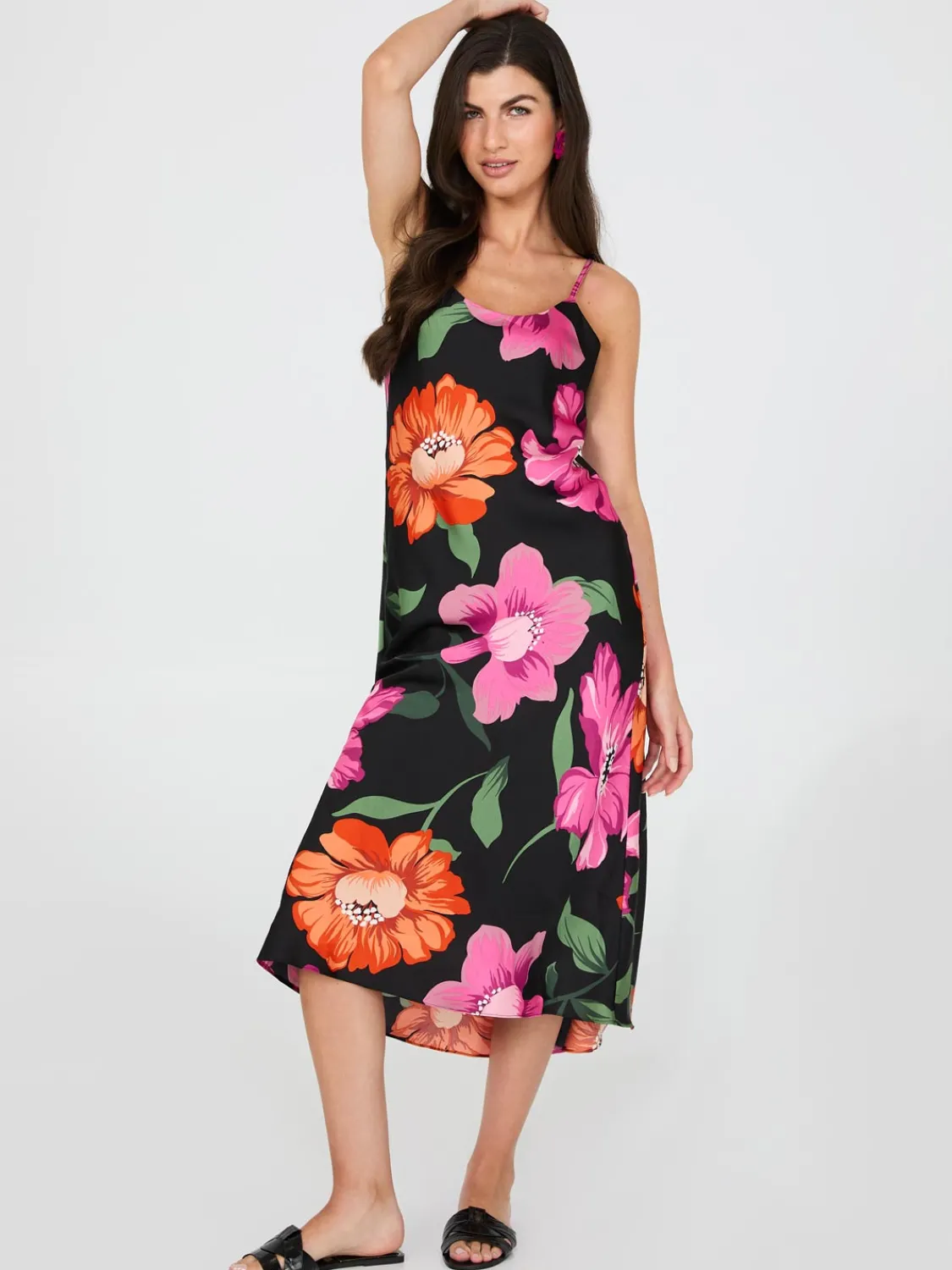 Suzy Shier Casual Dresses|Midi & Maxi>Satin Floral Print Slip Dress