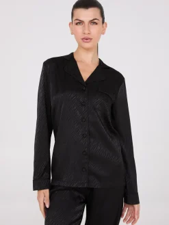 Suzy Shier Lounge & Pjs>Satin Jacquard Button-Down Pajama Set