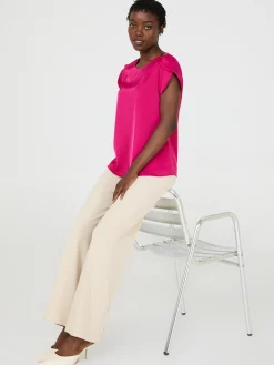 Suzy Shier Tops|Short Sleeve>Satin Tulip Sleeve Blouse