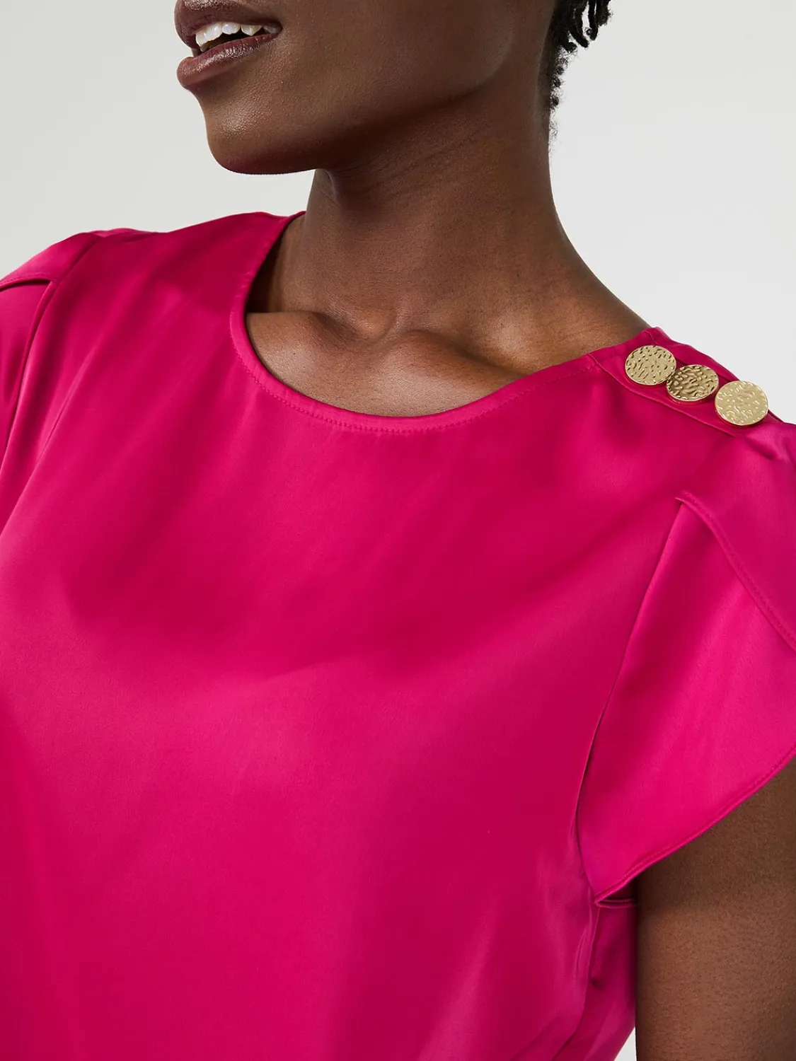 Suzy Shier Tops|Short Sleeve>Satin Tulip Sleeve Blouse