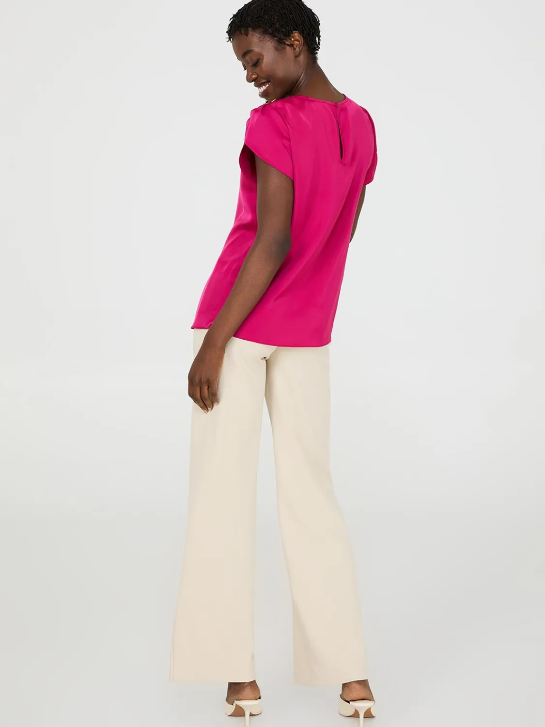 Suzy Shier Tops|Short Sleeve>Satin Tulip Sleeve Blouse
