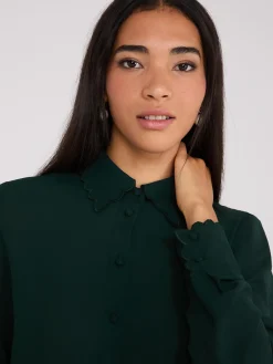 Suzy Shier Tops|Long Sleeve>Scalloped Button-Front Blouse