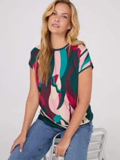 Suzy Shier Short Sleeve|Tank Tops & T-Shirts>Scarf Print Short Sleeve Jersey T-Shirt