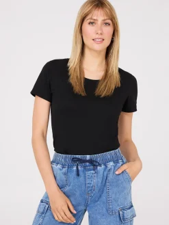 Suzy Shier Suzy Everyday|Short Sleeve>Scoop Neck Melange T-Shirt