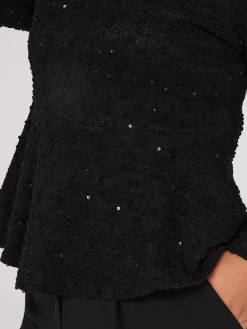 Suzy Shier Tops|Long Sleeve>Sequin Boucle Peplum Top