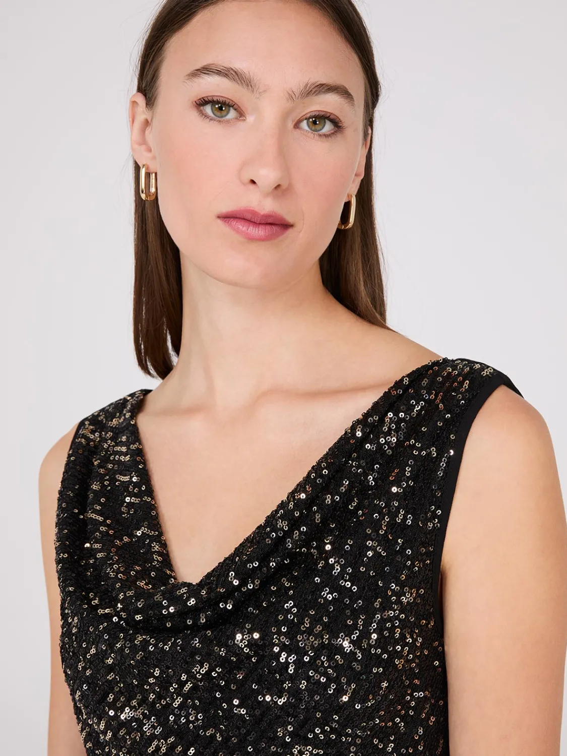 Suzy Shier Mini|Midi & Maxi>Sequin Cowl Neck Fit & Flare Dress