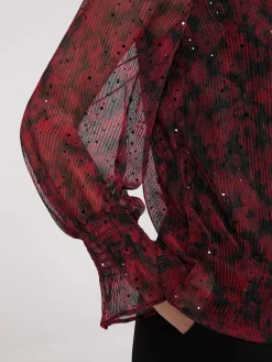 Suzy Shier Long Sleeve|Fashion Tops>Sequin Floral Print Mesh Top