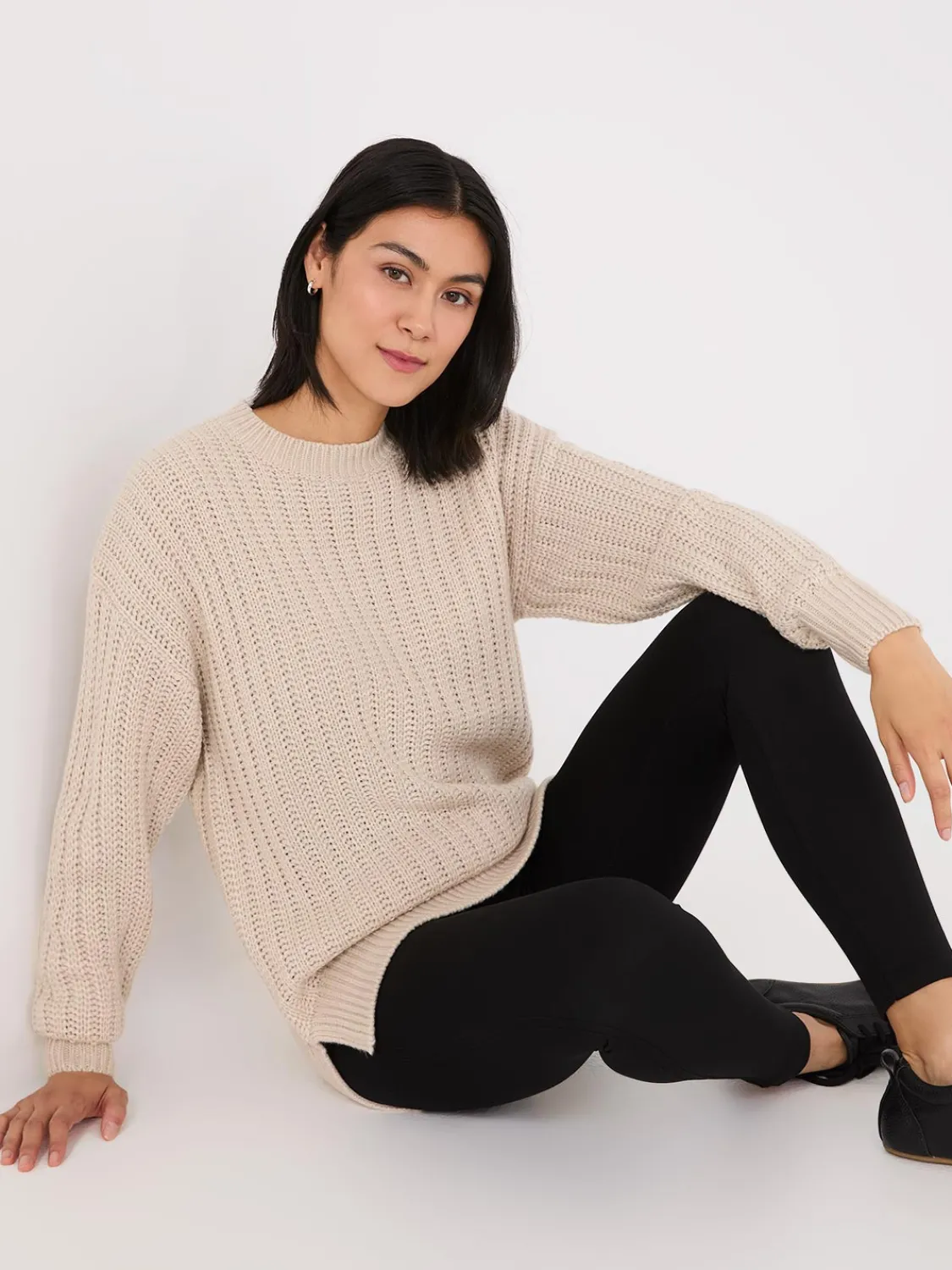 Suzy Shier Long Sleeve|Sweaters & Cardigans>Shaker-Stitch High-Low Sweater