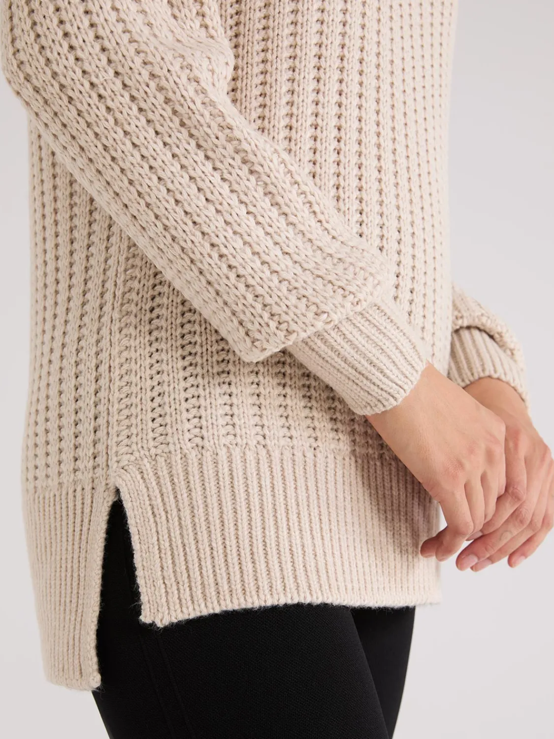 Suzy Shier Long Sleeve|Sweaters & Cardigans>Shaker-Stitch High-Low Sweater
