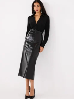 Suzy Shier Tops|Long Sleeve>Shimmer Button-Front Blouse