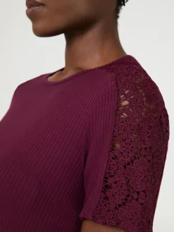 Suzy Shier Short Sleeve|Tank Tops & T-Shirts>Short Crochet Sleeve Ribbed Top