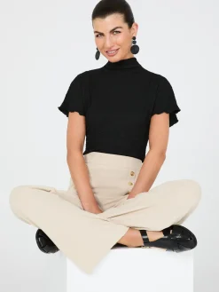 Suzy Shier Tops|Short Sleeve>Short Dolman Sleeve Textured Mock Neck Top