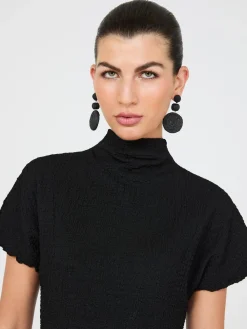 Suzy Shier Tops|Short Sleeve>Short Dolman Sleeve Textured Mock Neck Top
