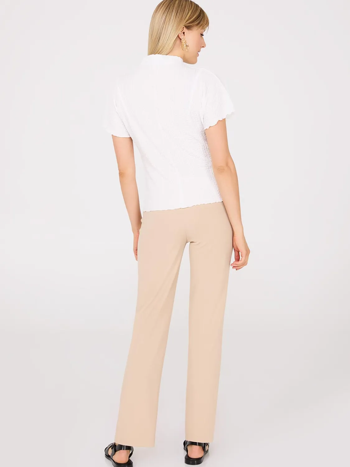 Suzy Shier Tops|Short Sleeve>Short Dolman Sleeve Textured Mock Neck Top